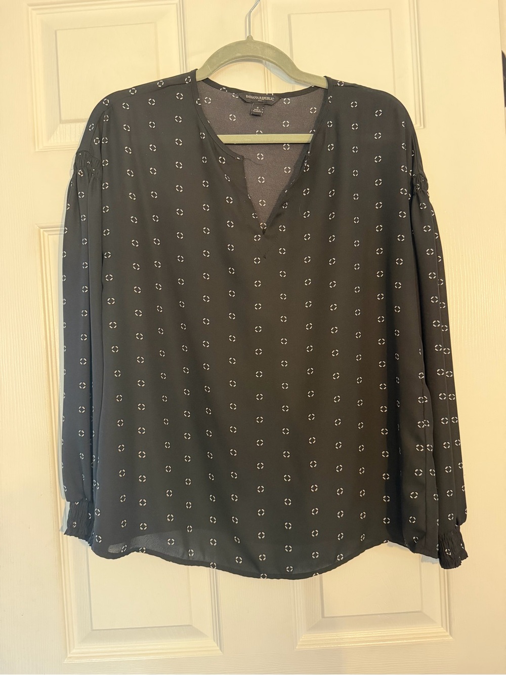 Banana Republic Black Blouse with White Dot Cluster Print Size S